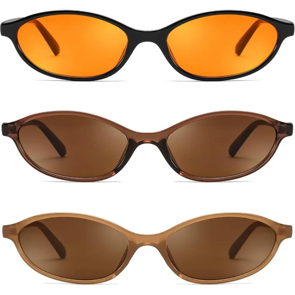 Women's Orange Brown Sunglasses Eye Narrow Trendy plastic frames Sunnies Shades